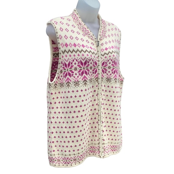 NOMADIC TRADERS Sz XL Cream & Purple Knitted Fair Isle Zipper Sleeveless Vest.‎ - Picture 2 of 9